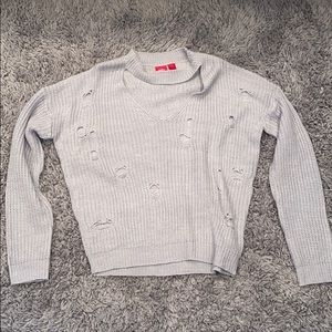 Gray distressed scoop neck sweater